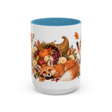 Thanksgiving Fox Mug, Grateful Gathering, Cute Animal Lover Gift, Watercolor Ceramic Coffee Cup, 11oz 15oz — 15oz / Light Blue — front