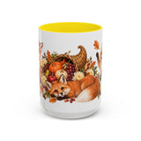 Thanksgiving Fox Mug, Grateful Gathering, Cute Animal Lover Gift, Watercolor Ceramic Coffee Cup, 11oz 15oz — 15oz / Yellow — front