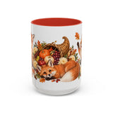 Thanksgiving Fox Mug, Grateful Gathering, Cute Animal Lover Gift, Watercolor Ceramic Coffee Cup, 11oz 15oz — 15oz / Red — front