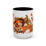 Thanksgiving Fox Mug, Grateful Gathering, Cute Animal Lover Gift, Watercolor Ceramic Coffee Cup, 11oz 15oz — 15oz / Black — front