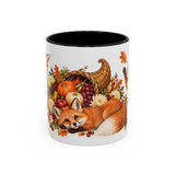 Thanksgiving Fox Mug, Grateful Gathering, Cute Animal Lover Gift, Watercolor Ceramic Coffee Cup, 11oz 15oz — 11oz / Black — front