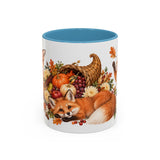Thanksgiving Fox Mug, Grateful Gathering, Cute Animal Lover Gift, Watercolor Ceramic Coffee Cup, 11oz 15oz — 11oz / Light Blue — front