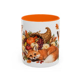 Thanksgiving Fox Mug, Grateful Gathering, Cute Animal Lover Gift, Watercolor Ceramic Coffee Cup, 11oz 15oz — 11oz / Orange — front