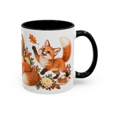 Thanksgiving Fox Mug, Grateful Gathering, Cute Animal Lover Gift, Watercolor Ceramic Coffee Cup, 11oz 15oz — 11oz / Black — right