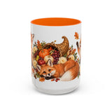 Thanksgiving Fox Mug, Grateful Gathering, Cute Animal Lover Gift, Watercolor Ceramic Coffee Cup, 11oz 15oz — 15oz / Orange — front
