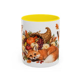 Thanksgiving Fox Mug, Grateful Gathering, Cute Animal Lover Gift, Watercolor Ceramic Coffee Cup, 11oz 15oz — 11oz / Yellow — front