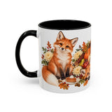 Thanksgiving Fox Mug, Grateful Gathering, Cute Animal Lover Gift, Watercolor Ceramic Coffee Cup, 11oz 15oz — 11oz / Black — left