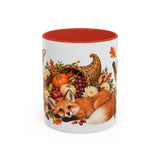Thanksgiving Fox Mug, Grateful Gathering, Cute Animal Lover Gift, Watercolor Ceramic Coffee Cup, 11oz 15oz — 11oz / Red — front