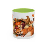 Thanksgiving Fox Mug, Grateful Gathering, Cute Animal Lover Gift, Watercolor Ceramic Coffee Cup, 11oz 15oz — 11oz / Light Green — front