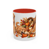 Thanksgiving Golden Retriever Mug, Family Harvest, Cute Animal Lover Gift, Watercolor Ceramic Coffee Cup, 11oz 15oz — 11oz / Red — front