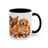 Thanksgiving Golden Retriever Mug, Family Harvest, Cute Animal Lover Gift, Watercolor Ceramic Coffee Cup, 11oz 15oz — 11oz / Black — right