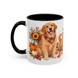 Thanksgiving Golden Retriever Mug, Family Harvest, Cute Animal Lover Gift, Watercolor Ceramic Coffee Cup, 11oz 15oz — 11oz / Black — left