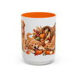 Thanksgiving Golden Retriever Mug, Family Harvest, Cute Animal Lover Gift, Watercolor Ceramic Coffee Cup, 11oz 15oz — 15oz / Orange — front