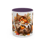 Thanksgiving Otter Mug, River Harvest, Cute Animal Lover Gift, Watercolor Ceramic Coffee Cup, 11oz 15oz — 11oz / Purple — front