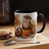 Thanksgiving Otter Mug, River Harvest, Cute Animal Lover Gift, Watercolor Ceramic Coffee Cup, 11oz 15oz — 11oz / Black — context-1