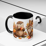 Thanksgiving Otter Mug, River Harvest, Cute Animal Lover Gift, Watercolor Ceramic Coffee Cup, 11oz 15oz — 11oz / Black — context-2