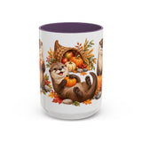Thanksgiving Otter Mug, River Harvest, Cute Animal Lover Gift, Watercolor Ceramic Coffee Cup, 11oz 15oz — 15oz / Purple — front