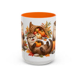 Thanksgiving Otter Mug, River Harvest, Cute Animal Lover Gift, Watercolor Ceramic Coffee Cup, 11oz 15oz — 15oz / Orange — front