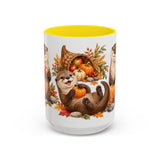 Thanksgiving Otter Mug, River Harvest, Cute Animal Lover Gift, Watercolor Ceramic Coffee Cup, 11oz 15oz — 15oz / Yellow — front