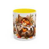 Thanksgiving Otter Mug, River Harvest, Cute Animal Lover Gift, Watercolor Ceramic Coffee Cup, 11oz 15oz — 11oz / Yellow — front