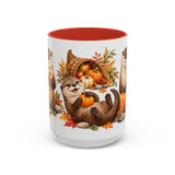 Thanksgiving Otter Mug, River Harvest, Cute Animal Lover Gift, Watercolor Ceramic Coffee Cup, 11oz 15oz — 15oz / Red — front