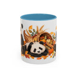 Thanksgiving Panda Mug, Golden Harvest, Cute Animal Lover Gift, Watercolor Ceramic Coffee Cup, 11oz 15oz — 11oz / Light Blue — front