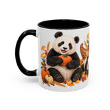 Thanksgiving Panda Mug, Golden Harvest, Cute Animal Lover Gift, Watercolor Ceramic Coffee Cup, 11oz 15oz — 11oz / Black — left