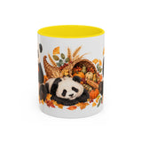 Thanksgiving Panda Mug, Golden Harvest, Cute Animal Lover Gift, Watercolor Ceramic Coffee Cup, 11oz 15oz — 11oz / Yellow — front