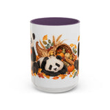 Thanksgiving Panda Mug, Golden Harvest, Cute Animal Lover Gift, Watercolor Ceramic Coffee Cup, 11oz 15oz — 15oz / Purple — front
