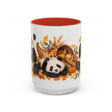 Thanksgiving Panda Mug, Golden Harvest, Cute Animal Lover Gift, Watercolor Ceramic Coffee Cup, 11oz 15oz — 15oz / Red — front