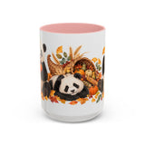 Thanksgiving Panda Mug, Golden Harvest, Cute Animal Lover Gift, Watercolor Ceramic Coffee Cup, 11oz 15oz — 15oz / Pink — front