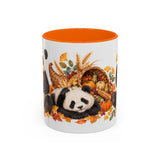 Thanksgiving Panda Mug, Golden Harvest, Cute Animal Lover Gift, Watercolor Ceramic Coffee Cup, 11oz 15oz — 11oz / Orange — front