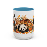 Thanksgiving Panda Mug, Golden Harvest, Cute Animal Lover Gift, Watercolor Ceramic Coffee Cup, 11oz 15oz — 15oz / Light Blue — front