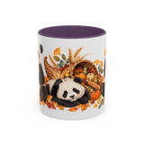 Thanksgiving Panda Mug, Golden Harvest, Cute Animal Lover Gift, Watercolor Ceramic Coffee Cup, 11oz 15oz — 11oz / Purple — front