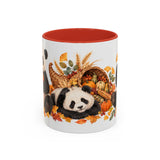 Thanksgiving Panda Mug, Golden Harvest, Cute Animal Lover Gift, Watercolor Ceramic Coffee Cup, 11oz 15oz — 11oz / Red — front