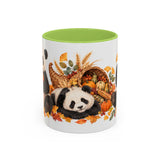 Thanksgiving Panda Mug, Golden Harvest, Cute Animal Lover Gift, Watercolor Ceramic Coffee Cup, 11oz 15oz — 11oz / Light Green — front
