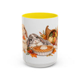 Thanksgiving Rabbit Mug, Autumn Feast, Cute Animal Lover Gift, Watercolor Ceramic Coffee Cup, 11oz 15oz — 15oz / Yellow — front