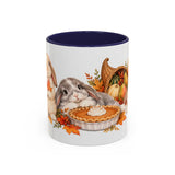 Thanksgiving Rabbit Mug, Autumn Feast, Cute Animal Lover Gift, Watercolor Ceramic Coffee Cup, 11oz 15oz — 11oz / Navy — front