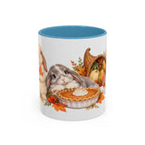 Thanksgiving Rabbit Mug, Autumn Feast, Cute Animal Lover Gift, Watercolor Ceramic Coffee Cup, 11oz 15oz — 11oz / Light Blue — front