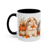 Thanksgiving Rabbit Mug, Autumn Feast, Cute Animal Lover Gift, Watercolor Ceramic Coffee Cup, 11oz 15oz — 11oz / Black — left