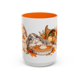 Thanksgiving Rabbit Mug, Autumn Feast, Cute Animal Lover Gift, Watercolor Ceramic Coffee Cup, 11oz 15oz — 15oz / Orange — front