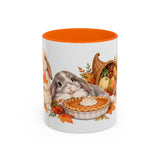 Thanksgiving Rabbit Mug, Autumn Feast, Cute Animal Lover Gift, Watercolor Ceramic Coffee Cup, 11oz 15oz — 11oz / Orange — front