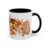 Thanksgiving Rabbit Mug, Autumn Feast, Cute Animal Lover Gift, Watercolor Ceramic Coffee Cup, 11oz 15oz — 11oz / Black — right