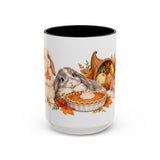 Thanksgiving Rabbit Mug, Autumn Feast, Cute Animal Lover Gift, Watercolor Ceramic Coffee Cup, 11oz 15oz — 15oz / Black — front