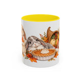 Thanksgiving Rabbit Mug, Autumn Feast, Cute Animal Lover Gift, Watercolor Ceramic Coffee Cup, 11oz 15oz — 11oz / Yellow — front