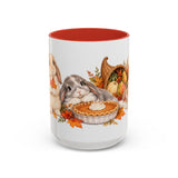Thanksgiving Rabbit Mug, Autumn Feast, Cute Animal Lover Gift, Watercolor Ceramic Coffee Cup, 11oz 15oz — 15oz / Red — front