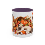 Thanksgiving Ragdoll Cat Mug, Cozy Harvest, Cute Animal Lover Gift, Watercolor Ceramic Coffee Cup, 11oz 15oz — 11oz / Purple — front
