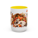 Thanksgiving Ragdoll Cat Mug, Cozy Harvest, Cute Animal Lover Gift, Watercolor Ceramic Coffee Cup, 11oz 15oz — 15oz / Yellow — front