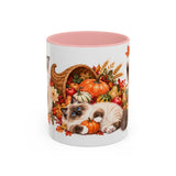 Thanksgiving Ragdoll Cat Mug, Cozy Harvest, Cute Animal Lover Gift, Watercolor Ceramic Coffee Cup, 11oz 15oz — 11oz / Pink — front