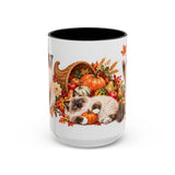 Thanksgiving Ragdoll Cat Mug, Cozy Harvest, Cute Animal Lover Gift, Watercolor Ceramic Coffee Cup, 11oz 15oz — 15oz / Black — front